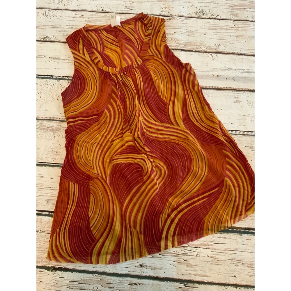 Daisy & Clover Maternity Small Mesh Sleeveless Blouse Psychedelic Swirl Orange